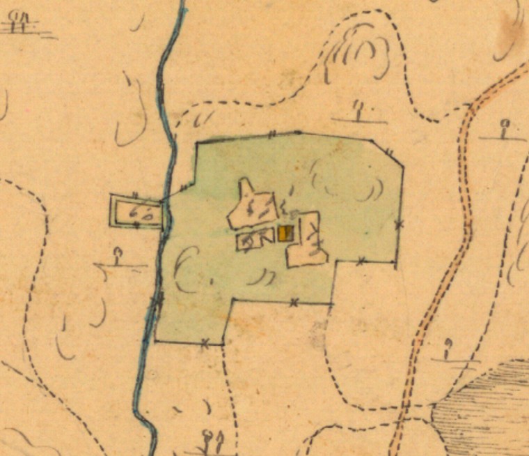 Floda och Högsboholm, ofullständig karta över sydväst – 1847 (utsnitt)
